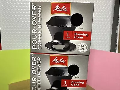 Lot Of 2 Melitta Pour Over Brewing Cone 1 Cup Black 2 Filters ~ New In Box • $24.95