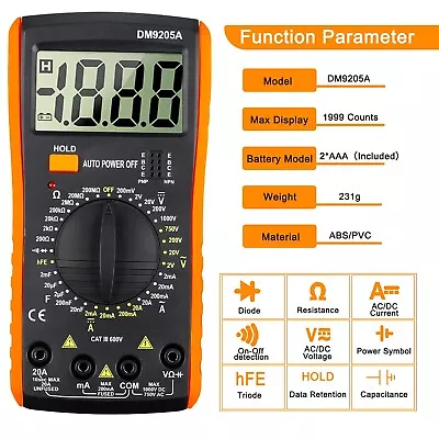 Digital Multimeter Voltmeter Resistance Capacitance Temp Transistor Tester Meter • $13.95