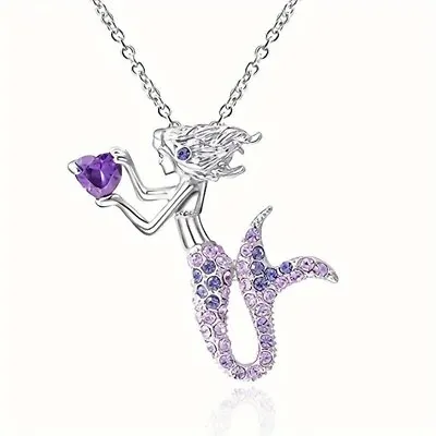 Purple Cute Mermaid Pendant Necklace Fashion Jewelry Birthday Gift Women Trendy • $9.98