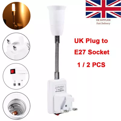 E27 To UK Main Plug Adapter Table Light Bulb Lamp Holder Socket W/ ON/OFF Switch • £6.99