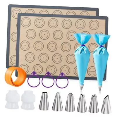  Macaron Silicone Baking Mats Kit (16pcs Set) Macaroon Baking Mat Set Of 2 Gray • $26.92