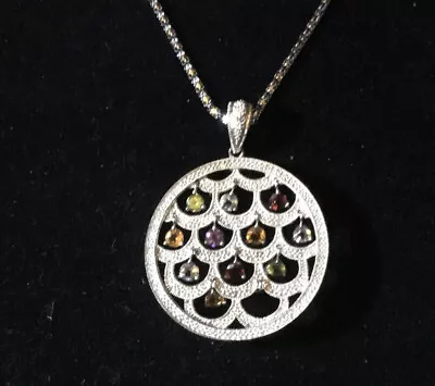 $19.99 • Buy Woman’s Sterling Silver Pendant/Enhancer. Articulated Multicolor Gems Vintage