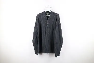 Vtg 90s Eddie Bauer Mens Large Tall Faded Heavyweight Ribbed Knit Henley Sweater • $69.95