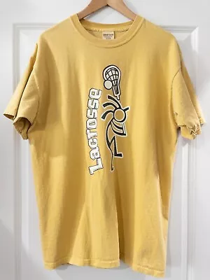 Vintage Y2K Lacrosse Graphic Yellow T-Shirt Size Large • $13