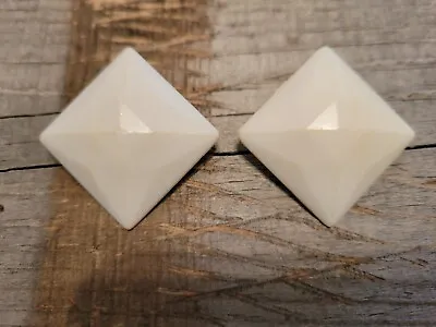 Vintage West Germany White Square Geometric Earrings - Wearable Estate - Large • $10.99
