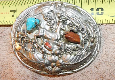 SSI Turquoise & Coral Deer Belt Buckle Handcrafted In USA S.S.I. Beltbuckle • $31.73