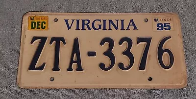 Vintage Virginia License Plate ZTA-3376 1995 Collectable Man Cave Decor Tags • $19.95