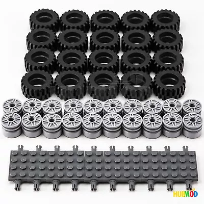 LEGO 30.4 X 14 Mm Tire Wheel And Technic Plate Axles Set Lot - 50 Pieces Total • $36.91