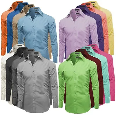 Omega Italy Men's Premium Slim Fit Button Up Long Sleeve Solid Color Dress Shirt • $23.68
