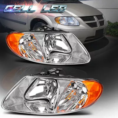 $71 • Buy Headlights Headlamp For 2001-2007 Dodge Caravan Chrysler Town & Country Chrome