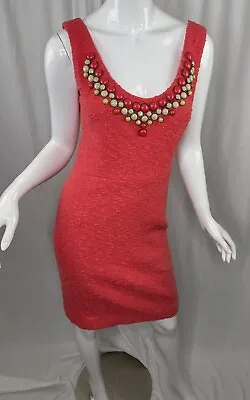 Milly Of New York Beaded Dress Size 4 Coral Orange Sleeveless Boucle Textured • $29.99