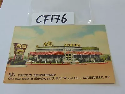 Vintage Unused Postcard Linen Louisville Kentucky Hick's Drive In Restaurant  • $9.99