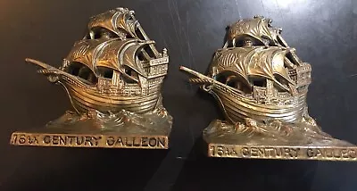 (VTG) Weildlich Bros 16th Century Galleon Ship Bookends Bronze USA (WB) #650 • $17.95