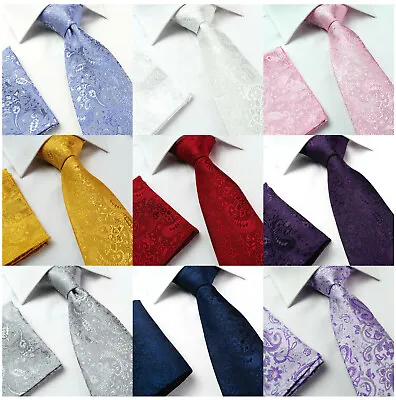 Mens Jacquard Paisley Woven Flower Silk Bundle Wedding Tie Hanky OR Set Gift NEW • £9.99