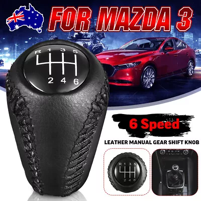 Leather 6 Speed Manual Car Gear Stick Shift Knob Shifter Lever Universal Black • $18.29