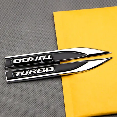 Pair Black Metal Turbo Car Fender Badge V6 V8 Sport Racing Emblem Chrome Sticker • $8.99