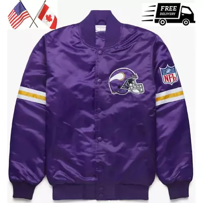 Minnesota Vikings Satin Bomber Purple Varsity Vintage Football Jacket Men Women • $97.99