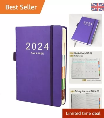 2024 A5 Daily Planner - Purple Day Per Page Monthly Tabs Pen Loop Inner P... • £13.99