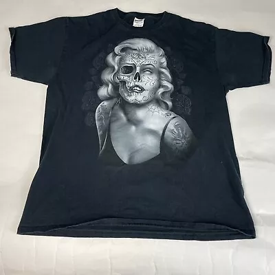 MARILYN MONROE Tattoo Skull Skeleton Day Of Dead Women’s SHIRT Black L • $8.40