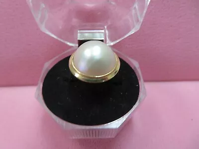 14k Solid Y. Gold 13mm  Mabe Pearl Band Ring Size 6.5 -  4.87 Grams • $275