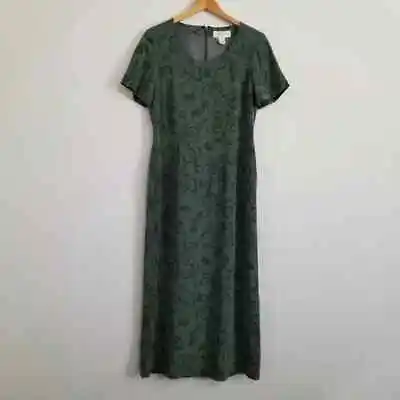 Vintage Casual Corner 100% Silk Green Floral Print Maxi Dress Size 10 • $22.49