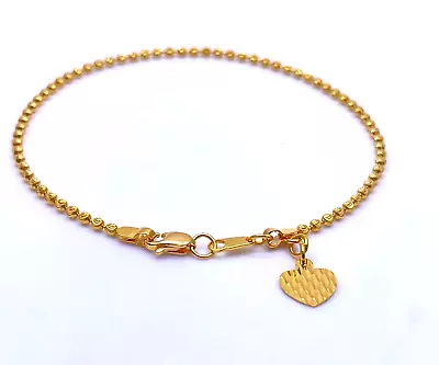 22ct Yellow Gold Diamond Cut Shiny Beaded Bracelet With Heart Charm 7 Inches • £400