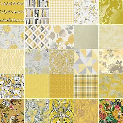 Yellow Ochre Mustard Wallpaper Metallic Glitter Geometric Floral Animals & More • £13.95