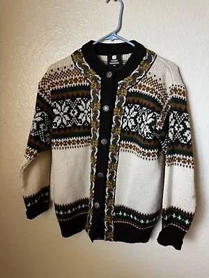Fjord Fashion Vintage Nordic Browns Wool Cardigan Sweater Metal Buttons Size 40 • $25