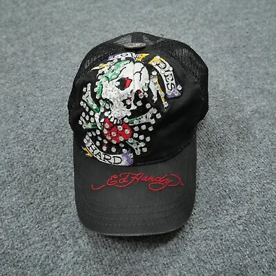 Ed Hardy Hat Trucker Snapback Adult Skull Heart Rhinestone Love Dies Hard Y2K • $33.99