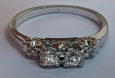 Old European Cut Diamond Ring 18k White Gold Vintage Estate Art Deco .36 CTW • $349