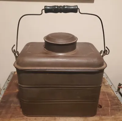 Antique 3 Tier Miner's Lunchbox/pail Tin Rail Road W/Wire Wooden Handle • $35
