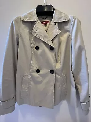 Merona Trench Style Short Cotton Spring Jacket Stone  Khaki 4 Button Size Small • $14