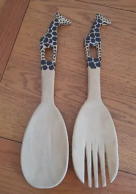 £3.99 • Buy Hand Crafted African Wooden Giraffe Salad Servers