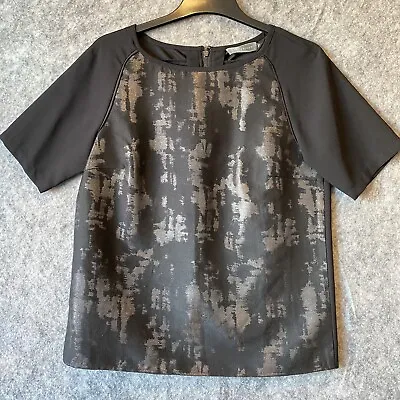 £15.99 • Buy Mint Velvet Short Sleeved Black & Shiny Silver Top Size UK10 Wool Blend 