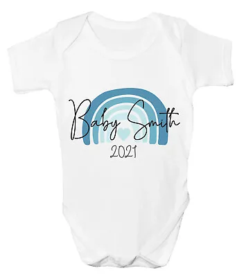 Personalised Rainbow Baby Grow Announcement Bodysuit Any Name Customised Vest • £6.99