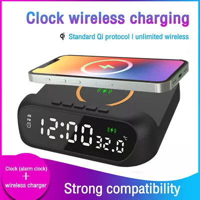 Wireless Charger Charging Pad Stand Dock Digital Alarm Clock For IPhone Samsung • $30.79