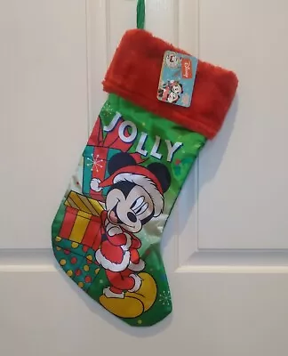 Disney Mickey Mouse Jolly Satin Christmas Stocking W. Plush Cuff Large 18” NEW! • $9.99