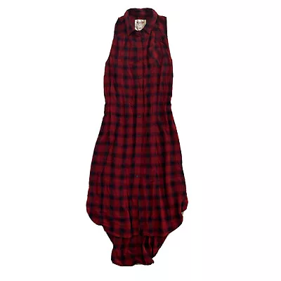 Mossimo Supply Co Womens Small Maxi Shirt Dress Red Plaid Sleeveless Pocket Fall • $13