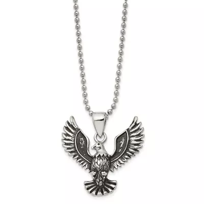 Stainless Steel Vintage Screaming Eagle Pendant 22 Inch Ball Chain Necklace • $87