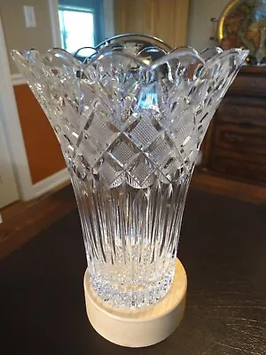 Waterford Crystal Vase 10  Vase With Scalloped Top Edge Fluted Columns With Mark • $155