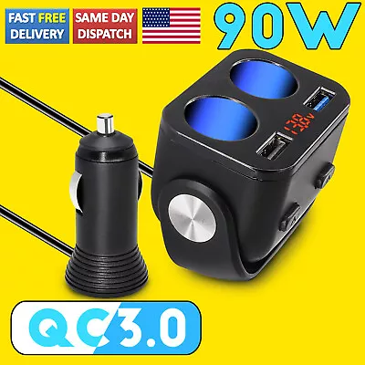 QC3.0 Car Cigarette Lighter Socket Splitter Extension Cord Cable Adapter Charger • $14.59