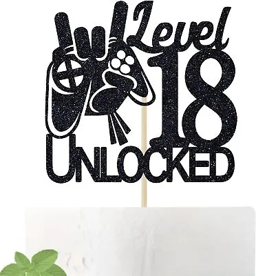 Black Glitter Level 18 Unlocked Game Birthday Cake Topper - Boy's 18th Birthday • £29.04