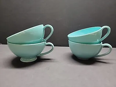 Vintage Melmac Melamine Dinnerware Coffee Tea Cups Aqua Turquoise Blue Set Of 4 • $19.99