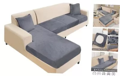 Sectional Couch Cover 4 Pieces Velvet Separate 3 Seater + 1 Chaise Dark Grey • $51.82