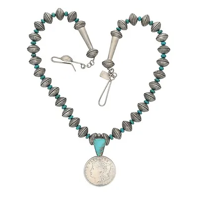 Native American Navajo James McCabe US Mercury Dime 1$ Turquoise Bead Necklace • $1650