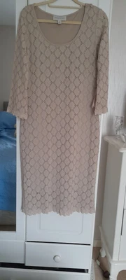 £6.99 • Buy Ronie Nicole QVC  Beige Open Work Lined Dress Size 12 Used