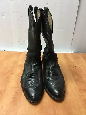 VINTAGE DAN POST COWBOY WESTERN Black Leather BOOTS Mens Sz 10.5 EW • $24.99