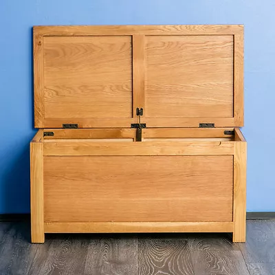 Surrey Oak Wooden Blanket Box Solid Wood Ottoman Chest Bedding Rustic Toy Trunk • £149.95
