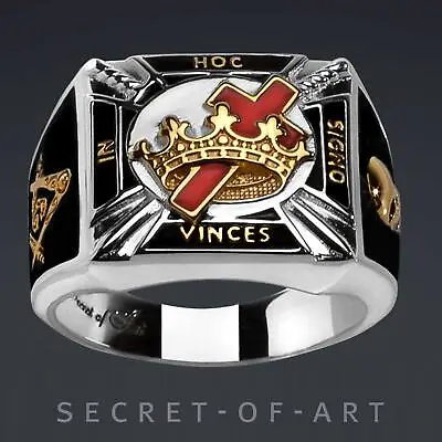 Knights Templar Ring Masonic Silver 925 Freemason Jewelry Gold-Plated Size 8-13 • $189.99