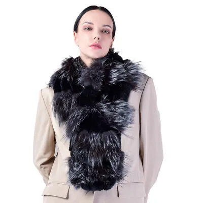 Womens Real Fox Fur Scarves Rex Rabbit Fur Knitted Collar Warm Neck Wraps Winter • $36.79